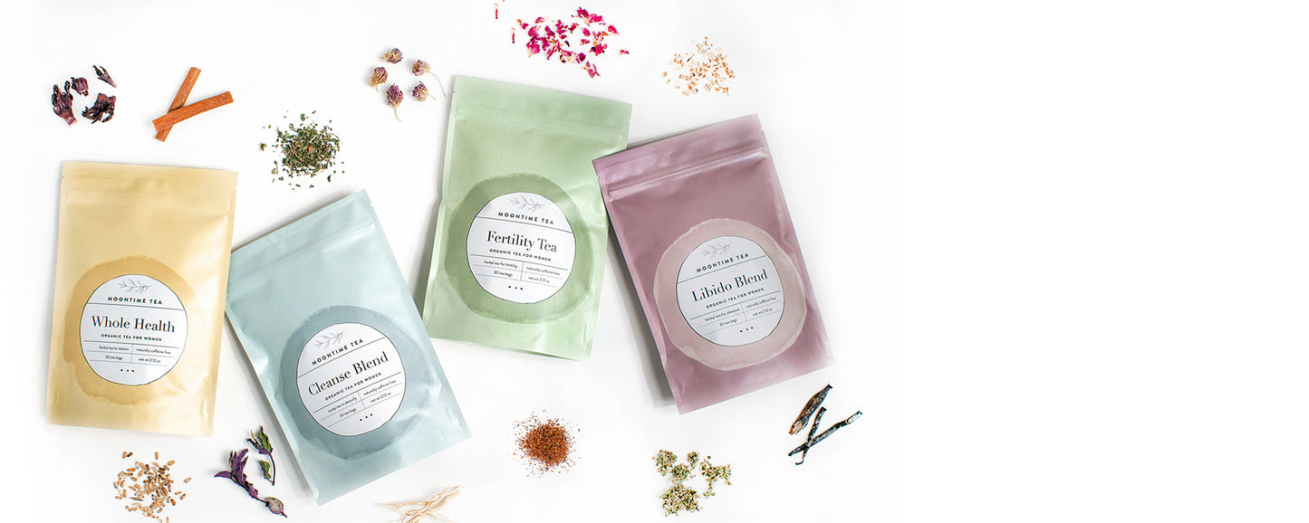 Moontime Women's Herbal Tea Homepage Banner Showing all Tea Blends